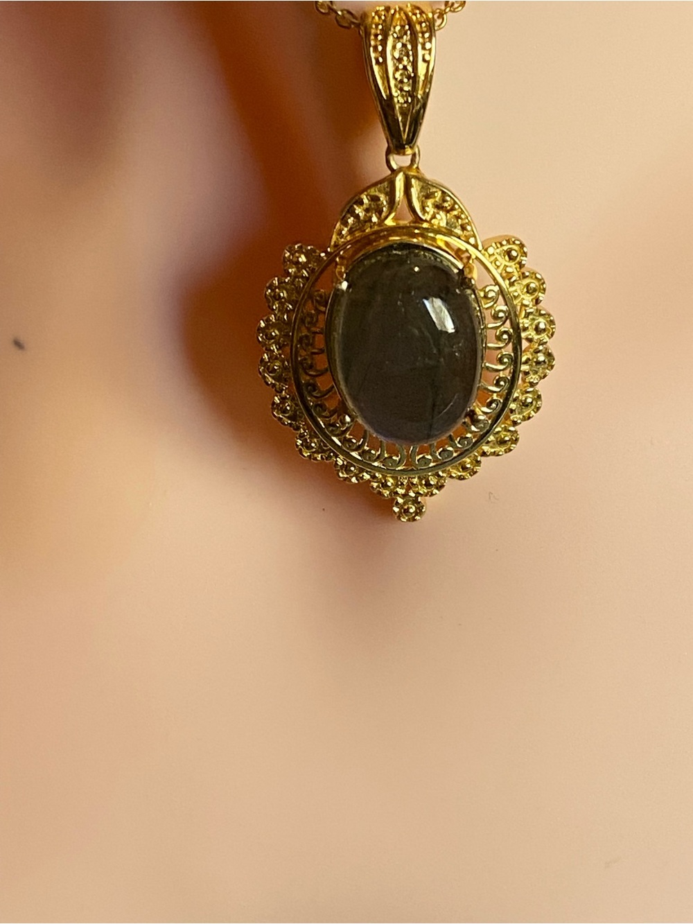 Malagasy Labradorite 10.25 ctw Pendant, 18K YG Plated, with 20 inch necklace.